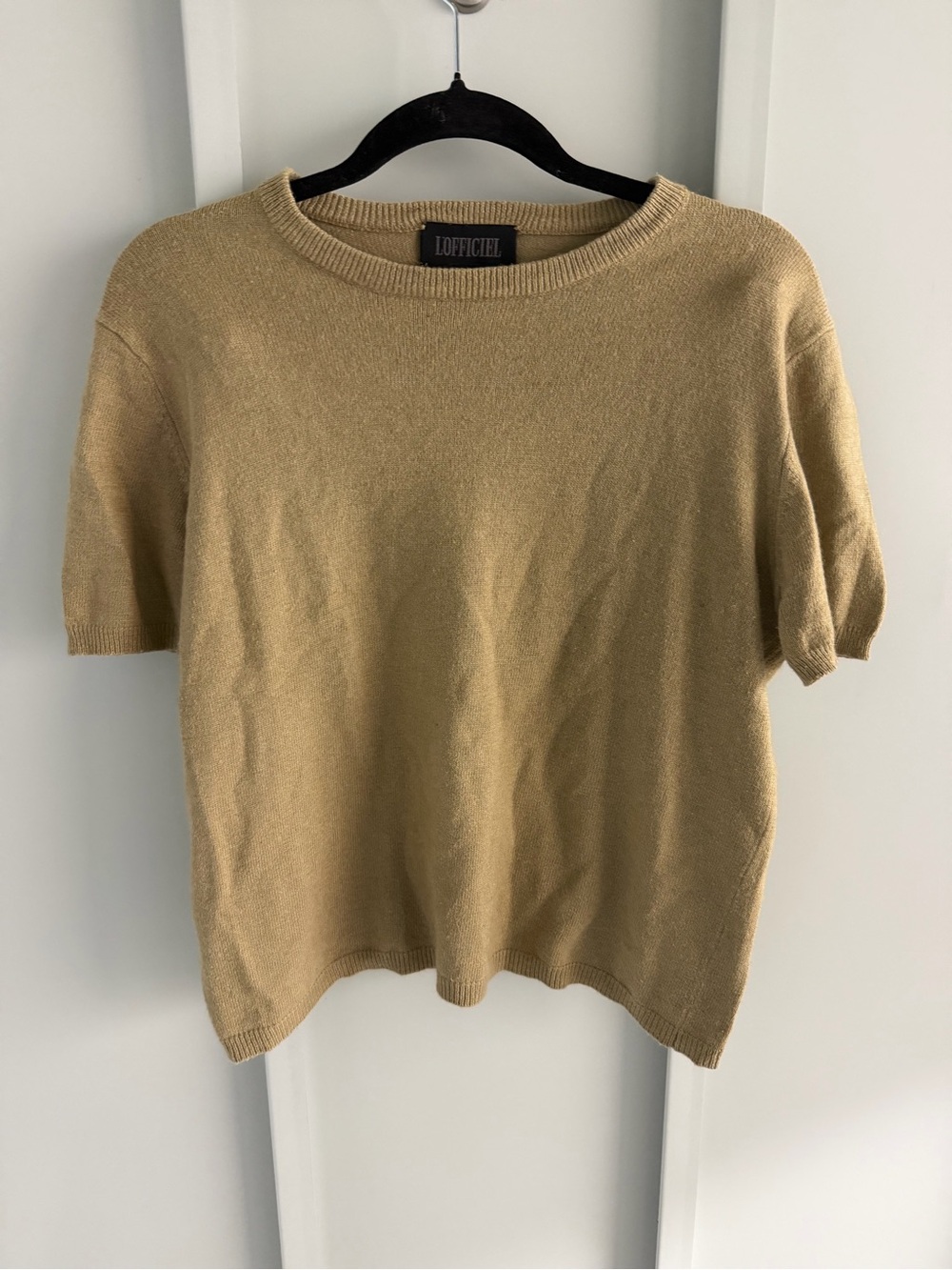 Vintage L'Officiel Camel Silk-Blend Short-Sleeve Sweater - Size Medium